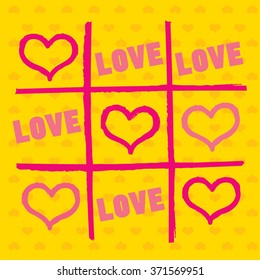 Simple Game "O-X" Game.Hand Drawn Tic-Tac-Toe Elements. Happy Valentine's day Symbol.Vector illustration