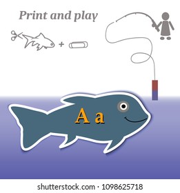 Simple game. Print and play. Education. Alphabet. Letters. Fishing.