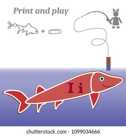 Simple game. Print and play. Education. Alphabet. Letters. Fishing.