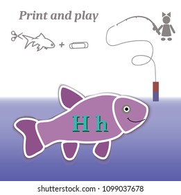 Simple game. Print and play. Education. Alphabet. Letters. Fishing
