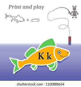 Simple game. Print and play. Education. Alphabet. Letters. Fishing.
