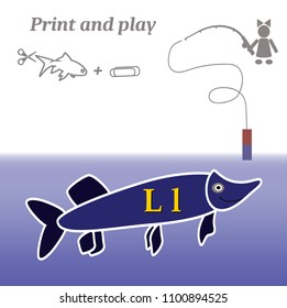 Simple game. Print and play. Education. Alphabet. Letters. Fishing.
