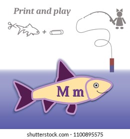 Simple game. Print and play. Education. Alphabet. Letters. Fishing.
