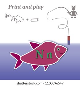 Simple game. Print and play. Education. Alphabet. Letters. Fishing.