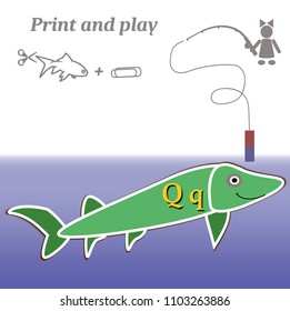 Simple game. Print and play. Education. Alphabet. Letters. Fishing.
