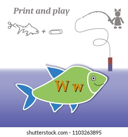 Simple game. Print and play. Education. Alphabet. Letters. Fishing.
