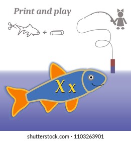 Simple game. Print and play. Education. Alphabet. Letters. Fishing.
