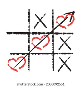 Simple game - X-O game.Hand drawn tic-tac-toe elements.Happy Valentines day symbol.Vector illustration. Vector illustration