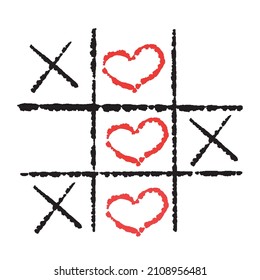 Einfaches Spiel - X-O-Spiel.Handgezeichnete tic-tac-toe Elemente.Happy Valentins Tagessymbol.Vektorgrafik. Vektorgrafik