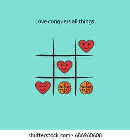 Simple game - X-O game.Tic-tac-toe elements.Love conquers all things concept.Vector illustration