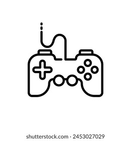 Simple Gamepad with cable outline style isolated on white background.Joystick, Controller,Joypad.