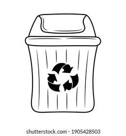 Simple Garbage container, black and white Line art vector illustration 