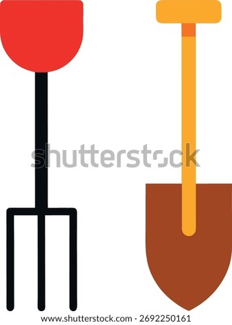 Simple garden tools: a fork and a shovel, flat vector design.