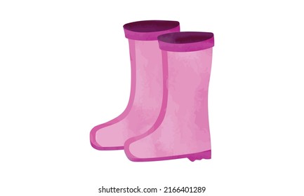 Simple Gardening Boots Watercolor Painting Isolated On White Background. Cute Garden Boots Clipart. Rubber Boots Cartoon Style. Rain Boots Clipart Drawing Vector Illustration