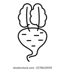 Simple gardening icon representing a beetroot growing with its leaves