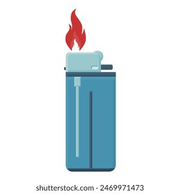 Simple Gas Lighter Vector. Blue Gas Lighter. Hot, Fire.