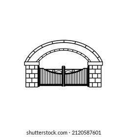 Simple gate icon or symbol in black and white color