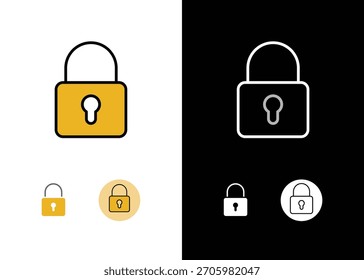 Simple Gated Lock Keyhole Outline Flat Line art style Icon Set Symbol Sign Vector