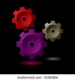 Simple gear cog symbol collection with black background