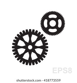 Simple gear, cog wheel or settings icon. Machine, technology, equipment, engine, mechanism sign. Idea, development, progress stylized symbol. Part of clockwork isolated.