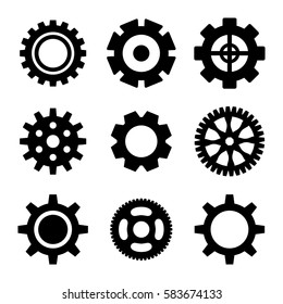 Simple Gear Or Cog Wheel Vector Icon. Machine, Technology, Equipment, Engine, Mechanism Sign. Idea, Settings, Development Progress Symbol Isolated