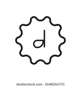  simple gear icon with d. Gear shaped badge featuring the letter "d", useful for UI or branding.