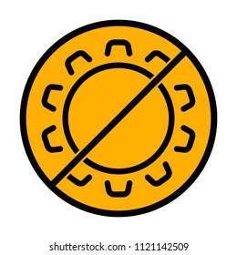 Simple gear or setting. Linear icon, thin outline. not allowed, black object in warning sign with orange background color
