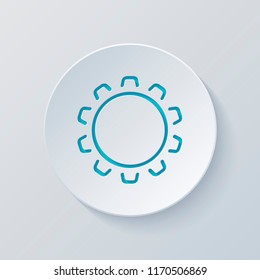 Simple gear or setting. Linear icon, thin outline. Cut circle with gray and blue layers. Paper style