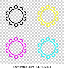 Simple gear or setting. Linear icon, thin outline. Colored set of cmyk icons on transparent background