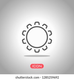 Simple gear or setting. Linear icon, thin outline. Icon under spotlight. Gray background