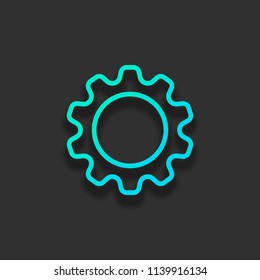 Simple gear symbol, Linear icon with thin outline. Colorful logo concept with soft shadow on dark background. Icon color of azure ocean