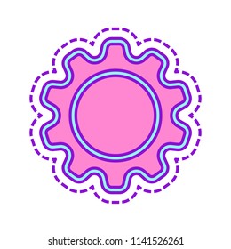Simple gear symbol, Linear icon with thin outline. Colored sketch with dotted border on white background