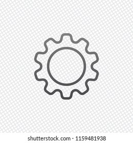 Simple gear symbol, Linear icon with thin outline. On grid background