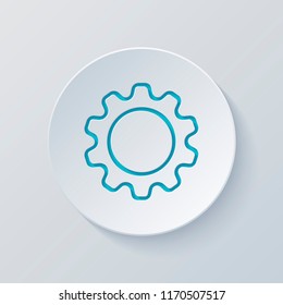 Einfaches Zahnradsymbol, lineares Symbol mit dünner Umrisslinie. Schnittkreis mit grauen und blauen Schichten. Papierstil