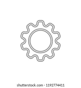 Simple gear symbol, Linear icon with thin outline. Dotted outline silhouette with shadow on white background