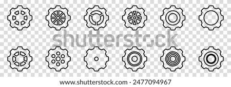 Simple Gear wheel collection. Cogwheel. Gears icon outline set. Setting gears icon. Machine gear icon vector set. Gear icons. Different style icons set. Vector illustration on a transparent background