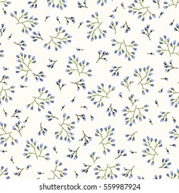 Simple gentle pattern in small-scale flower buds. Millefleurs. Liberty style. Floral seamless background for textile or book covers, manufacturing, wallpapers, print, gift wrap and scrapbooking.