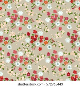 Simple gentle pattern in small-scale flower buds. Millefleurs. Liberty style. Floral seamless background for textile or book covers, manufacturing, wallpapers, print, gift wrap and scrapbooking.