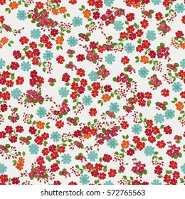 Simple gentle pattern in small-scale flower buds. Millefleurs. Liberty style. Floral seamless background for textile or book covers, manufacturing, wallpapers, print, gift wrap and scrapbooking.