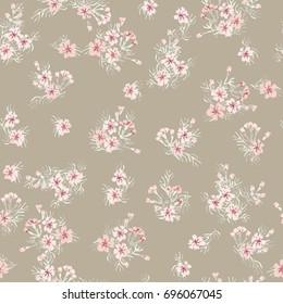 Simple gentle pattern in small-scale prairie flower. Millefleurs. Liberty style. Floral seamless background for textile or book covers, manufacturing, wallpapers, print, gift wrap and scrapbooking.