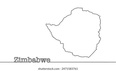 Un simple mapa geográfico de Zimbabue. Un estado en la parte sur del continente africano. Ilustración a mano para diferentes tipos de uso. Vector negro sobre fondo blanco. 