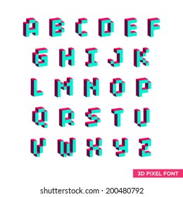 Simple Geometric 3D Pixel Font Uppercase