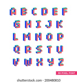 Simple Geometric 3D Pixel Font Uppercase