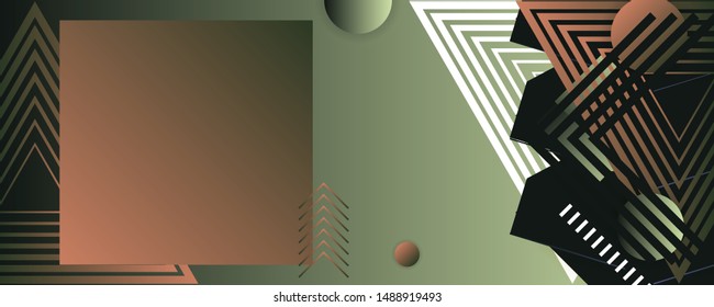 Simple geometric abstract banner vector banner design. Sand yellow tint color creative 3d universe with lines, dots, gradients