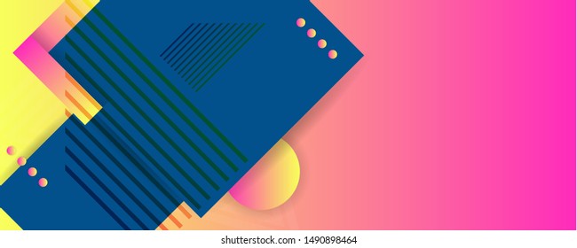 Simple geometric abstract banner vector banner design. Bright color creative 3d universe with lines, dots, gradients