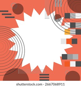 Simple geometric abstract cover or banner design. Orange and gray tones. Square abstract background with star. Frame abstract vector