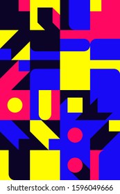 Simple geometric abstract vector pattern with simple shape and bright neon colors. Geometric graphics composition, best use in web design, business card, invitation, poster, textile print, background.