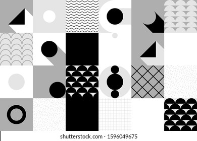 Simple geometric abstract vector pattern with simple shapes and monochrome colors. Geometric graphics composition, best use in web design, business card, invitation, poster, textile print, background.