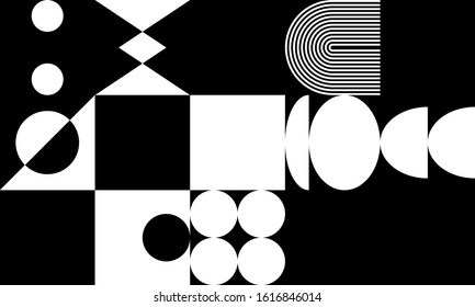 Simple geometric abstract vector pattern with simple shapes and monochrome colors. Geometric graphics composition, best use in web design, business card, invitation, poster, textile print, background.