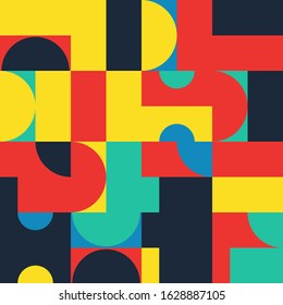 Simple geometric abstract vector pattern with simple shape and bright colors. Geometric graphics composition, best use in web design, business card, invitation, poster, textile print, background.